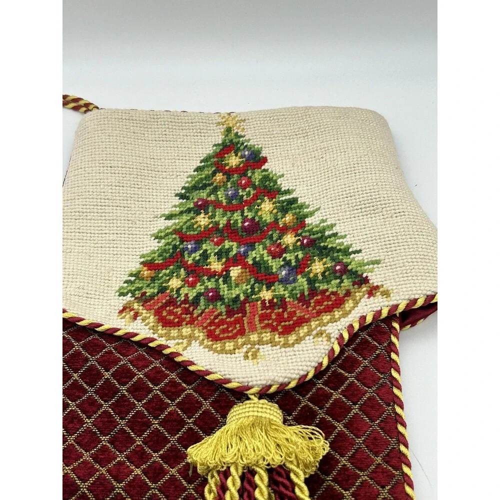 Dillards Trimmings Embroidered Christmas Stocking 21” Tassel Velvet VTG